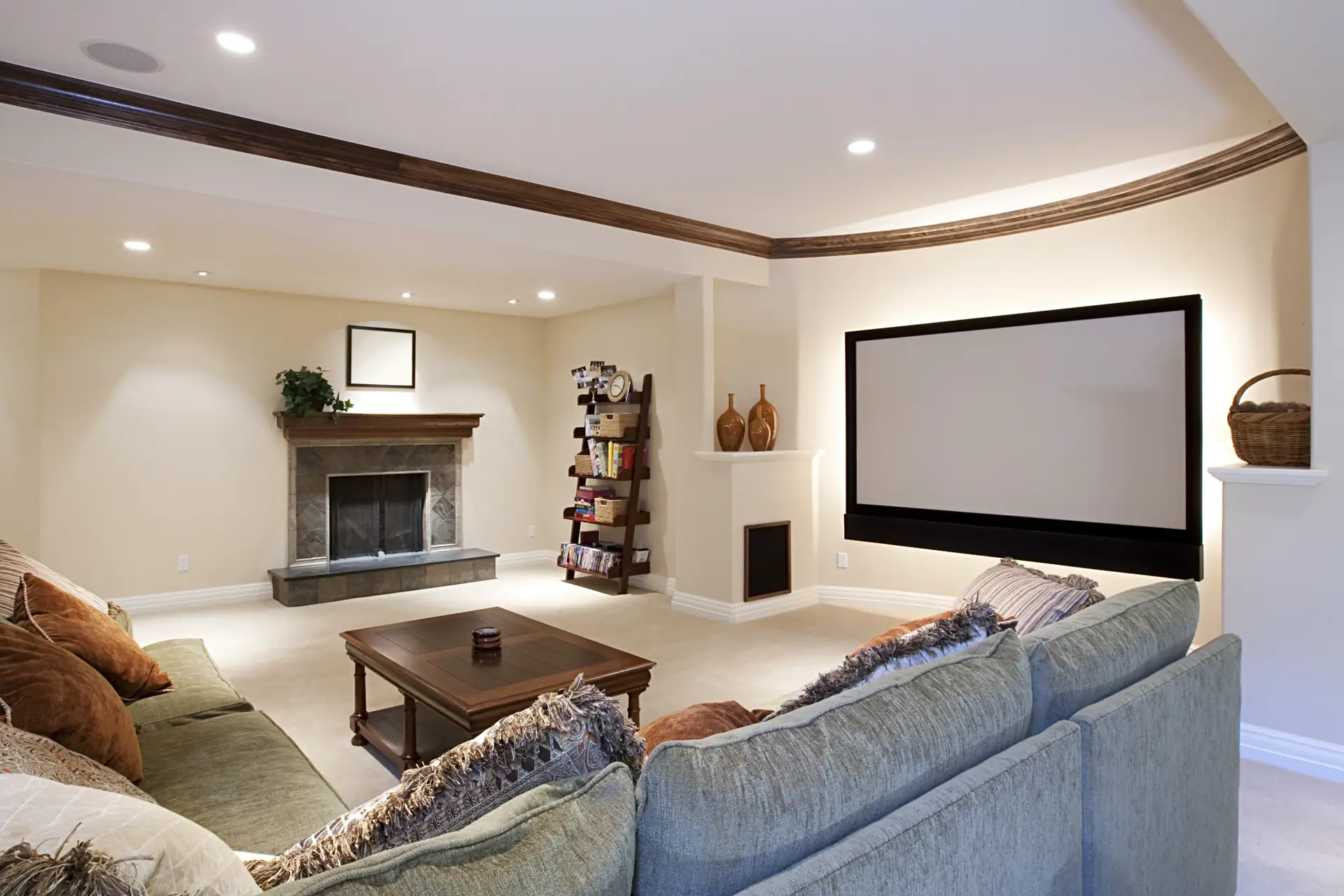 Finished Basement With Projection TV