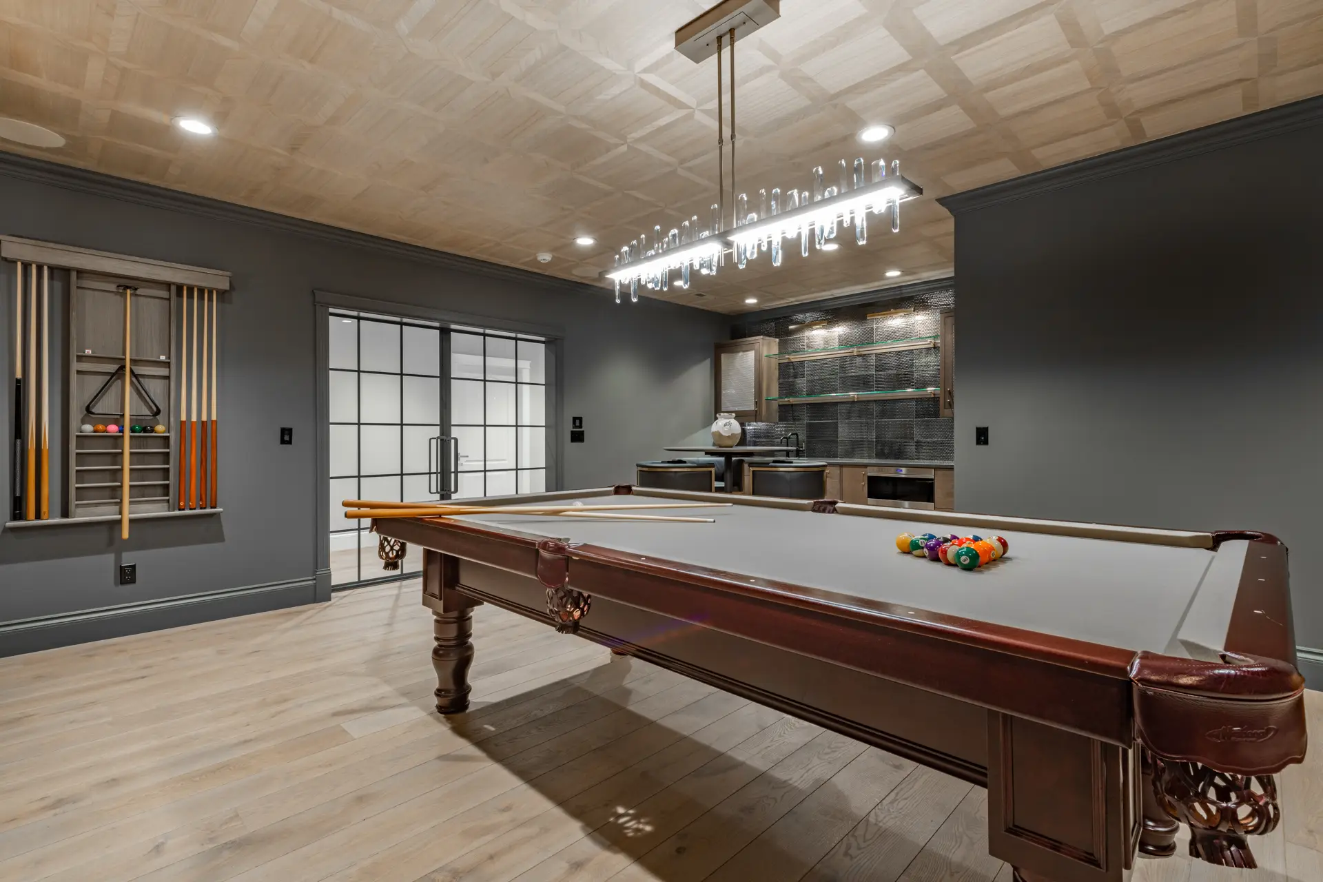 Finished Basement Pool Table Modern Fixtures